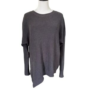 Athleta Rest Day Asymmetrical Crew Neck Sweater Size L Charcoal Gray Pima Cotton